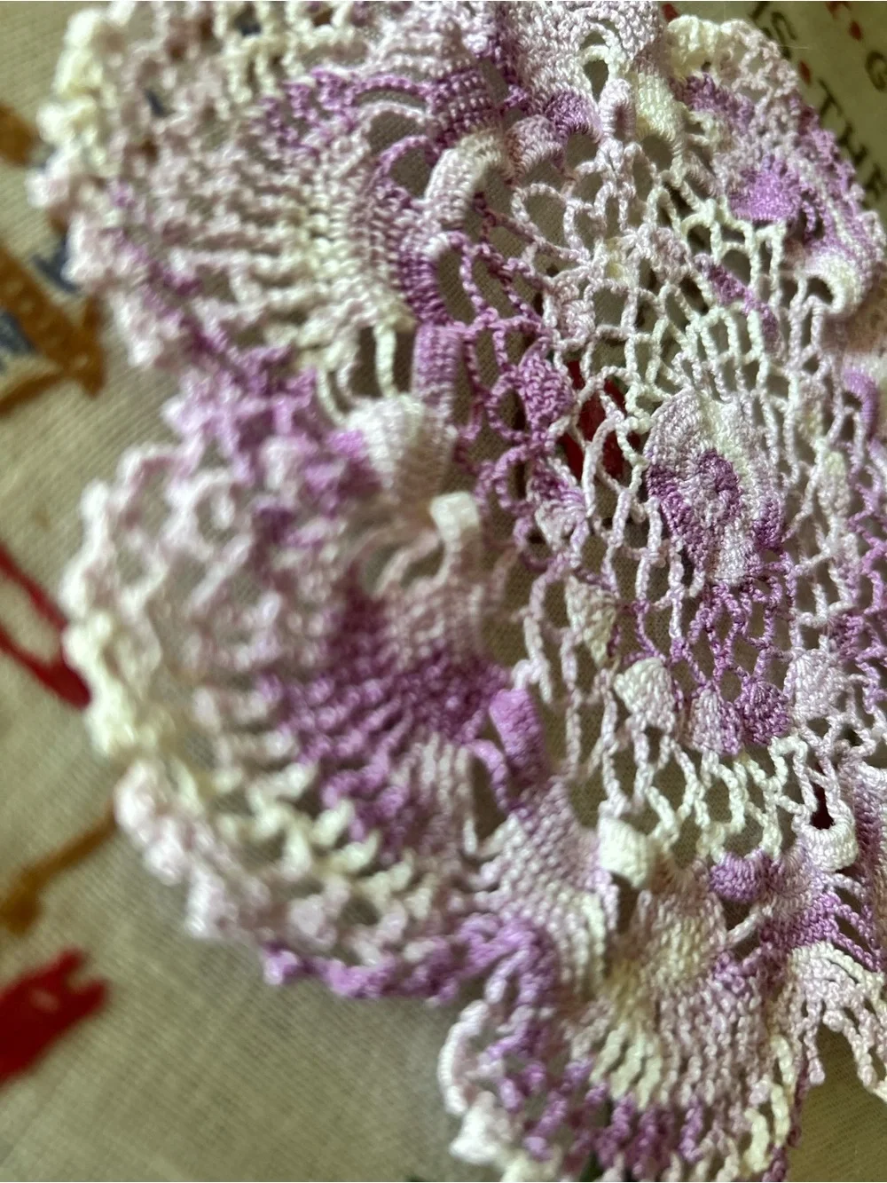 Handmade Crochet Doily in Lavender and White